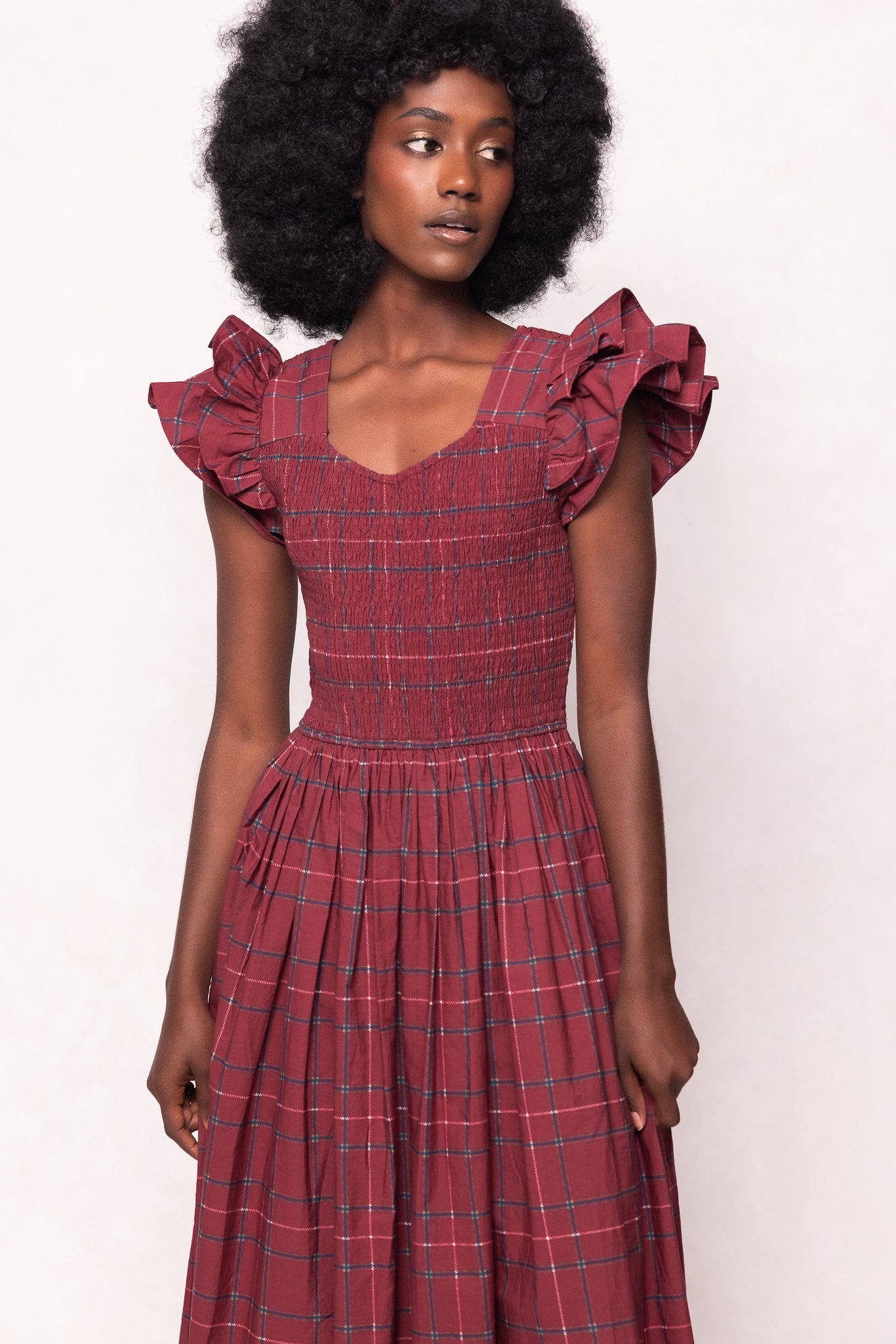 Hattie Dress in Burgundy Plaid