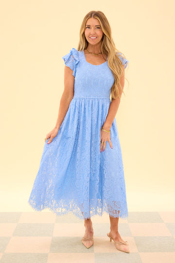 Hattie Dress in Cornflower Blue Lace