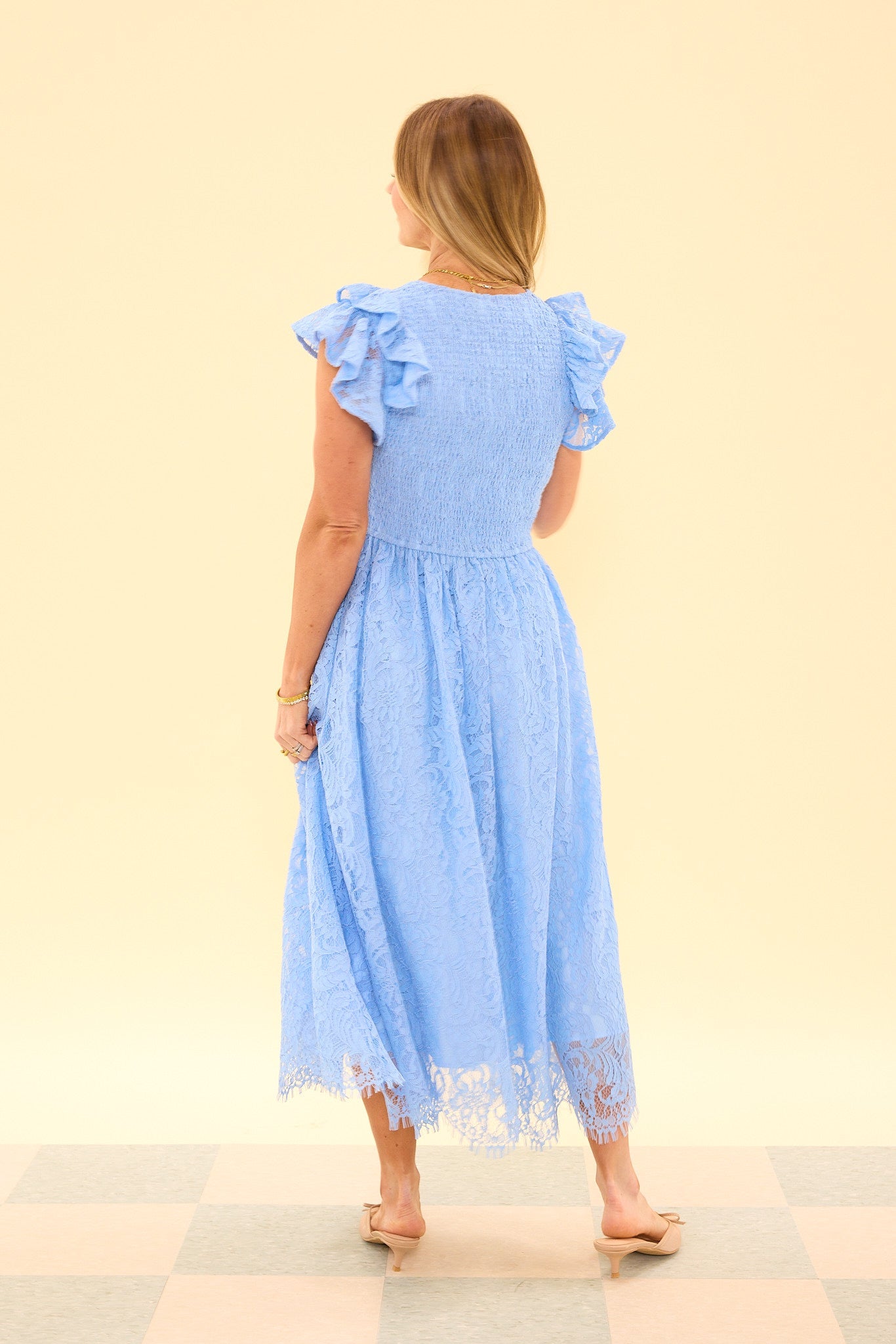 Hattie Dress in Cornflower Blue Lace