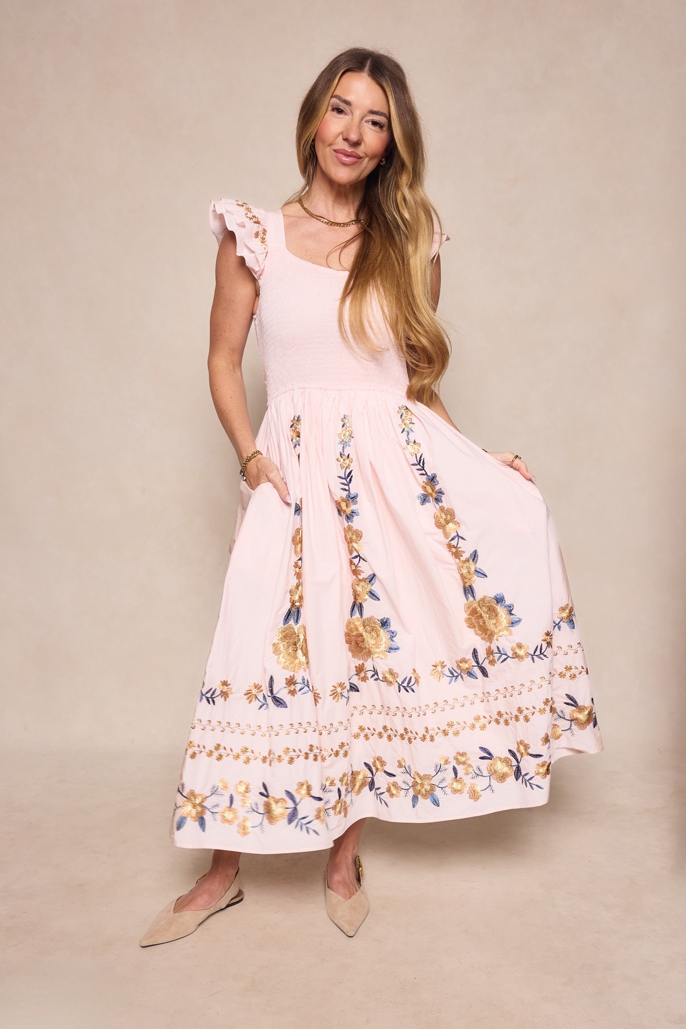 Hattie Dress in Embroidered Spring Floral