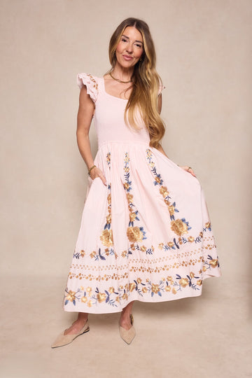 Hattie Dress in Embroidered Spring Floral