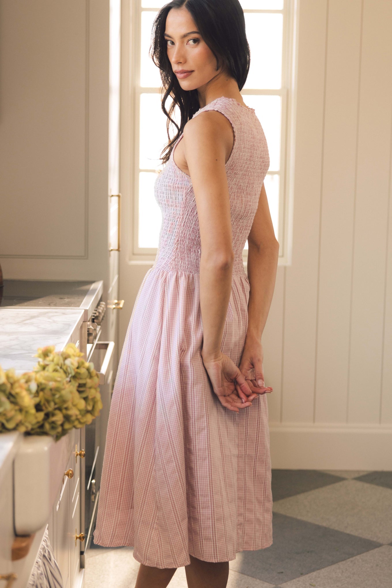 Karla Dress in Pink Striped Gingham