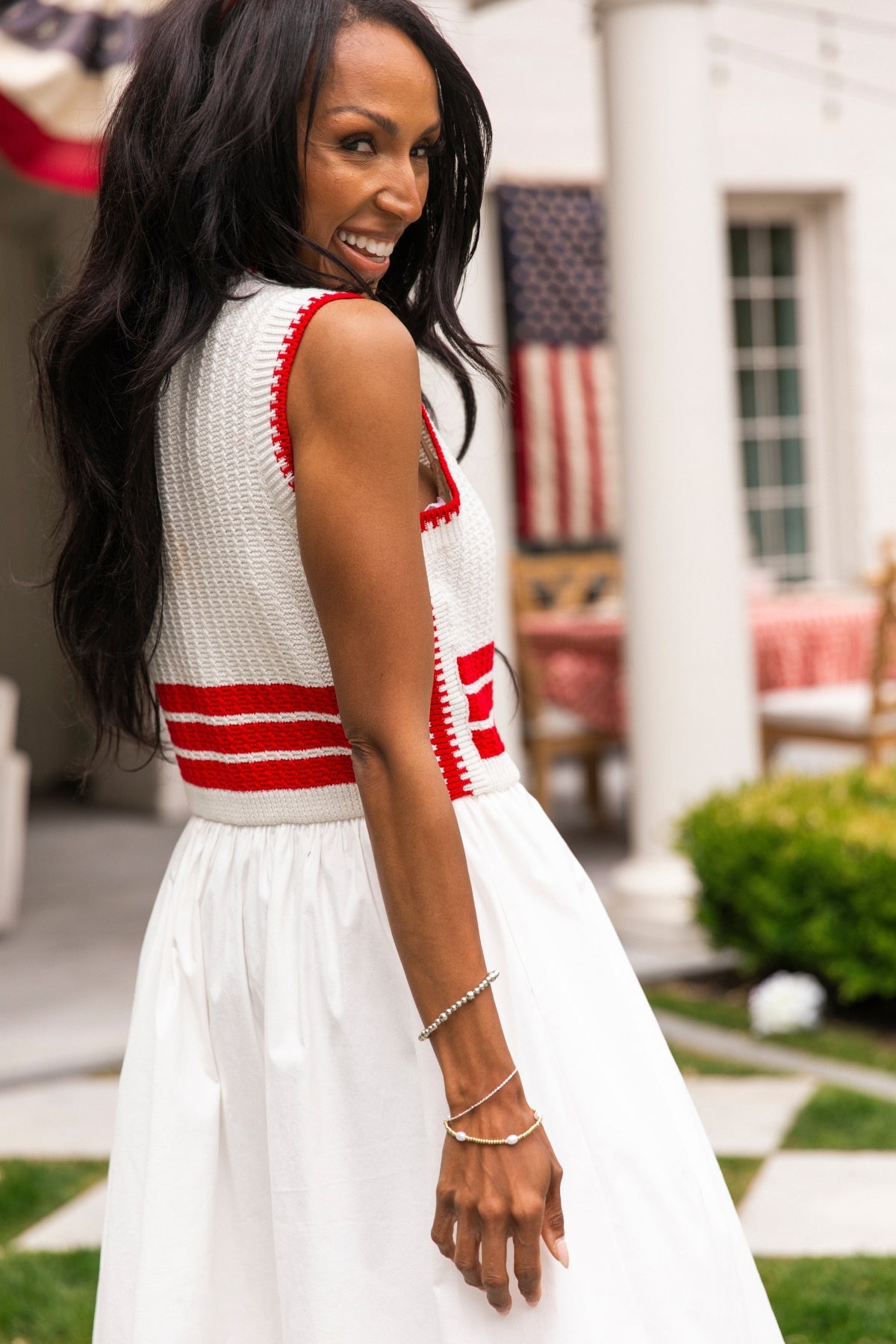 Lisbon Dress in Ivory & Firework Red