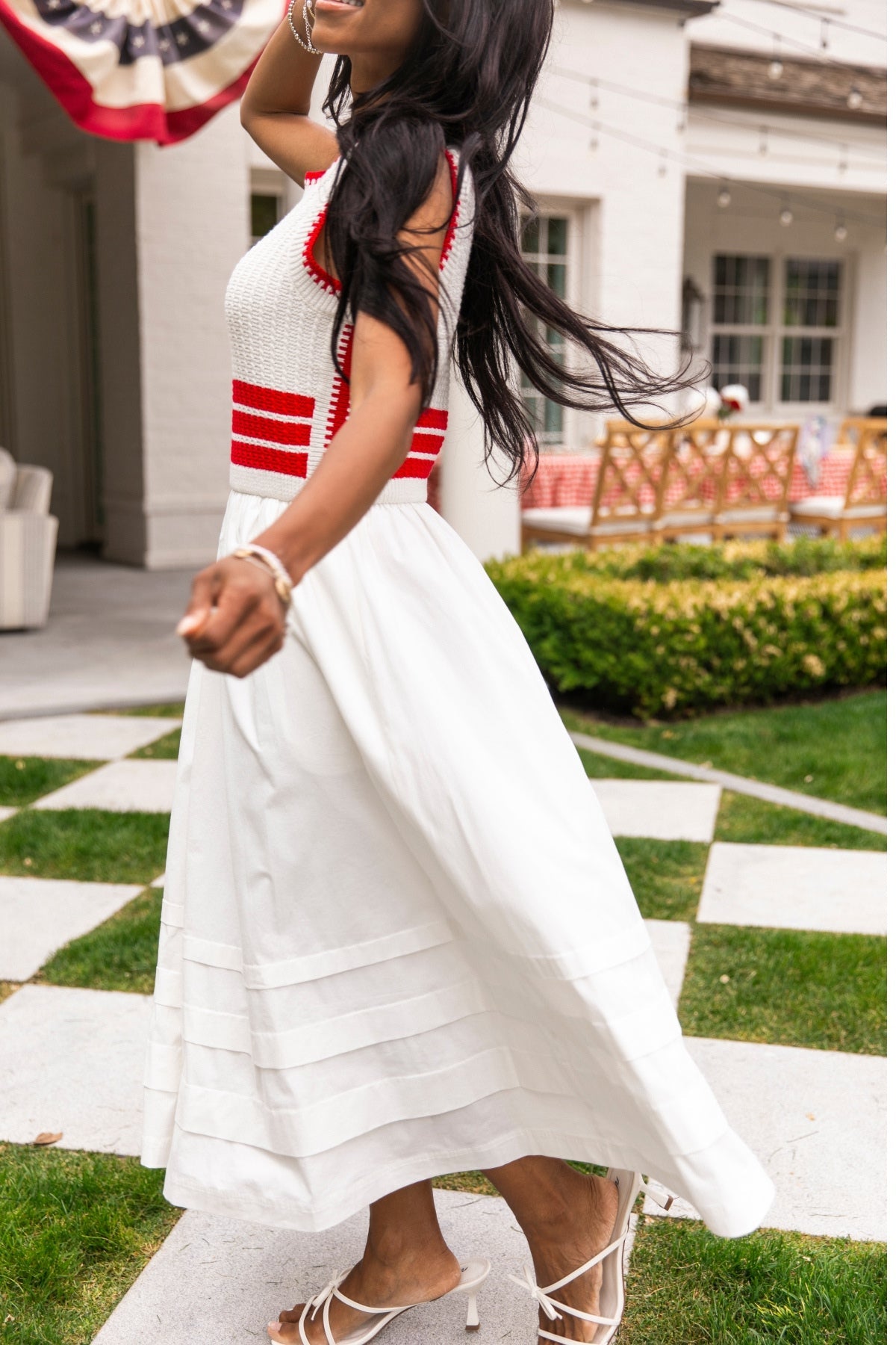 Lisbon Dress in Ivory & Firework Red