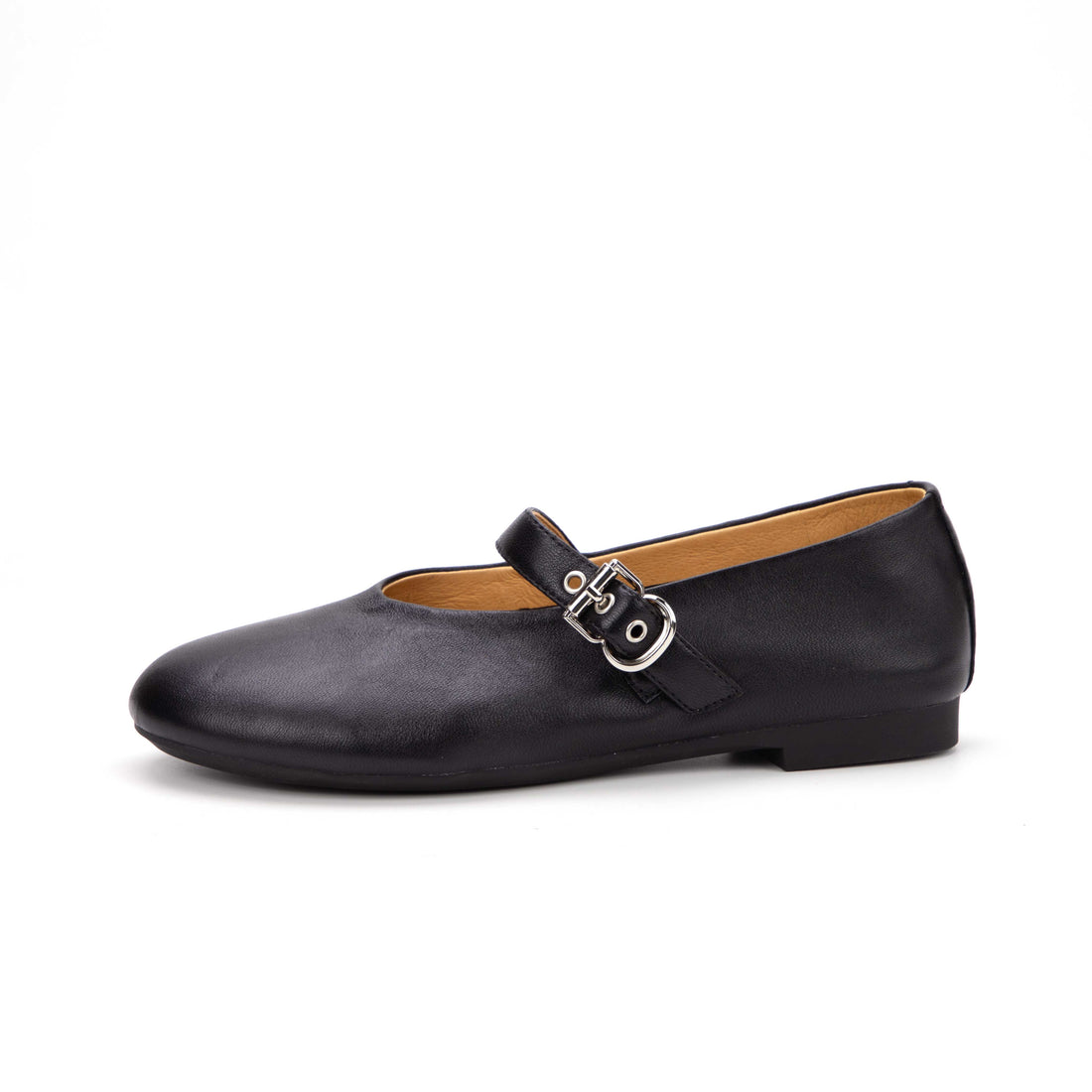 Classic Leather Mary Jane Flats with Buckle Strap
