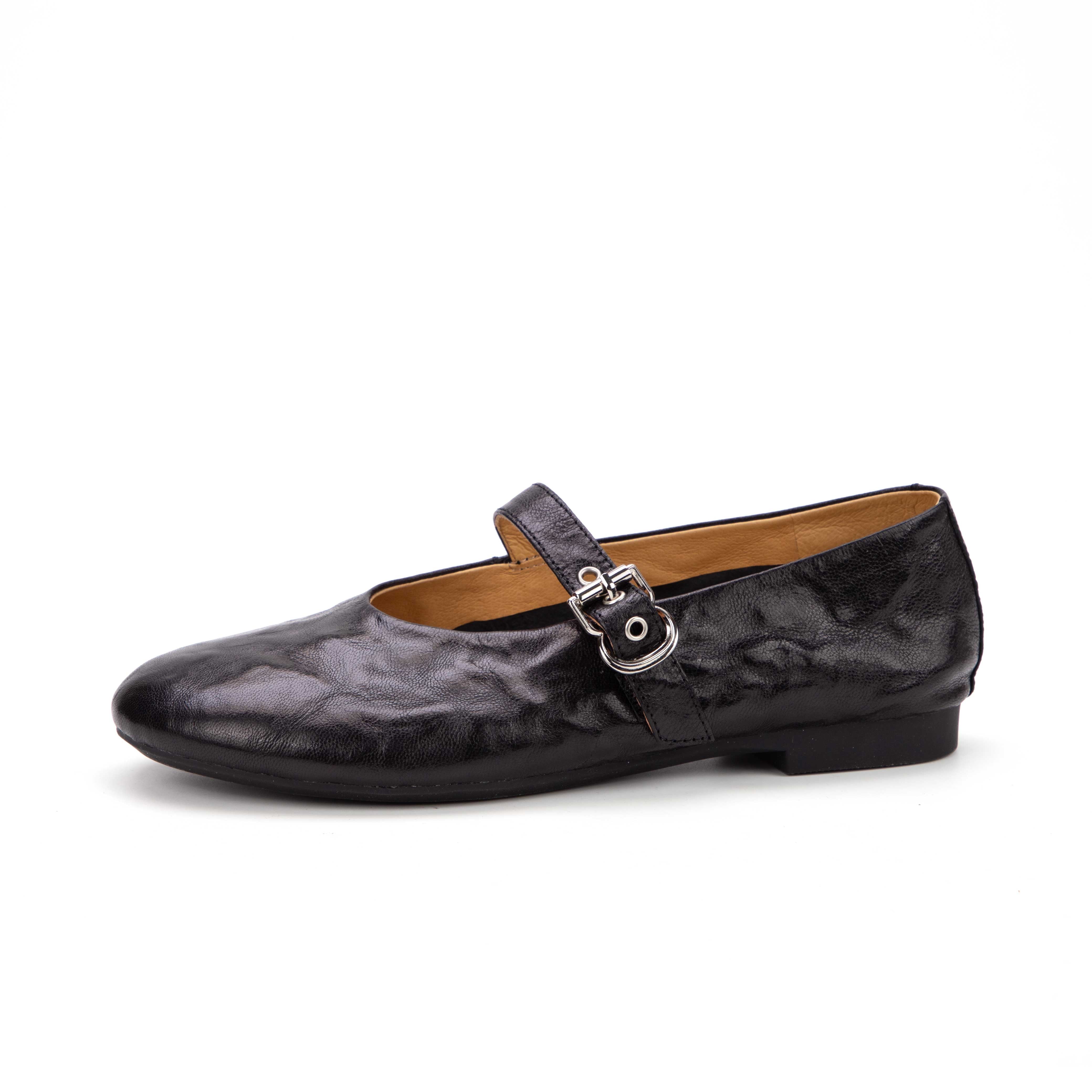 Classic Leather Mary Jane Flats with Buckle Strap