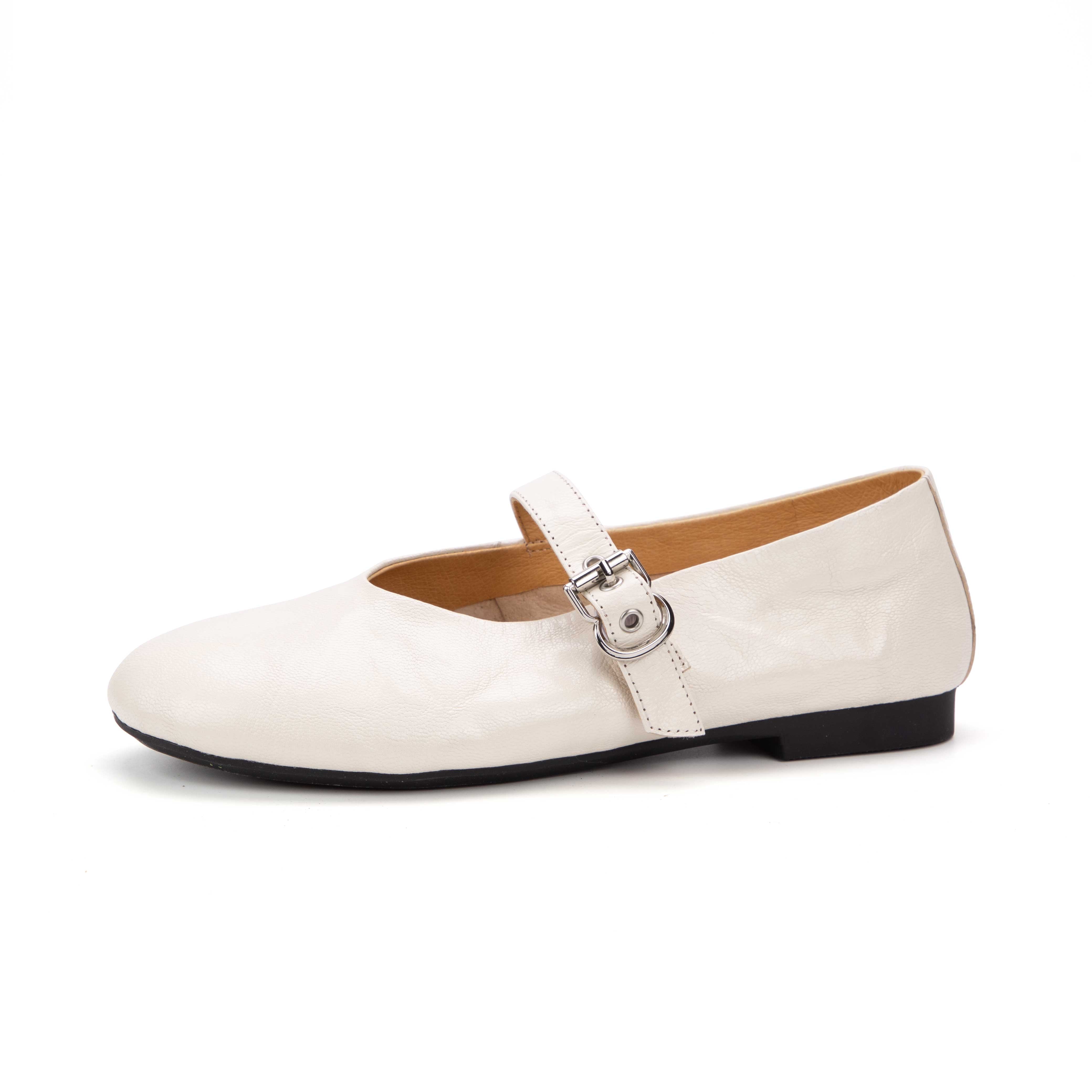 Classic Leather Mary Jane Flats with Buckle Strap