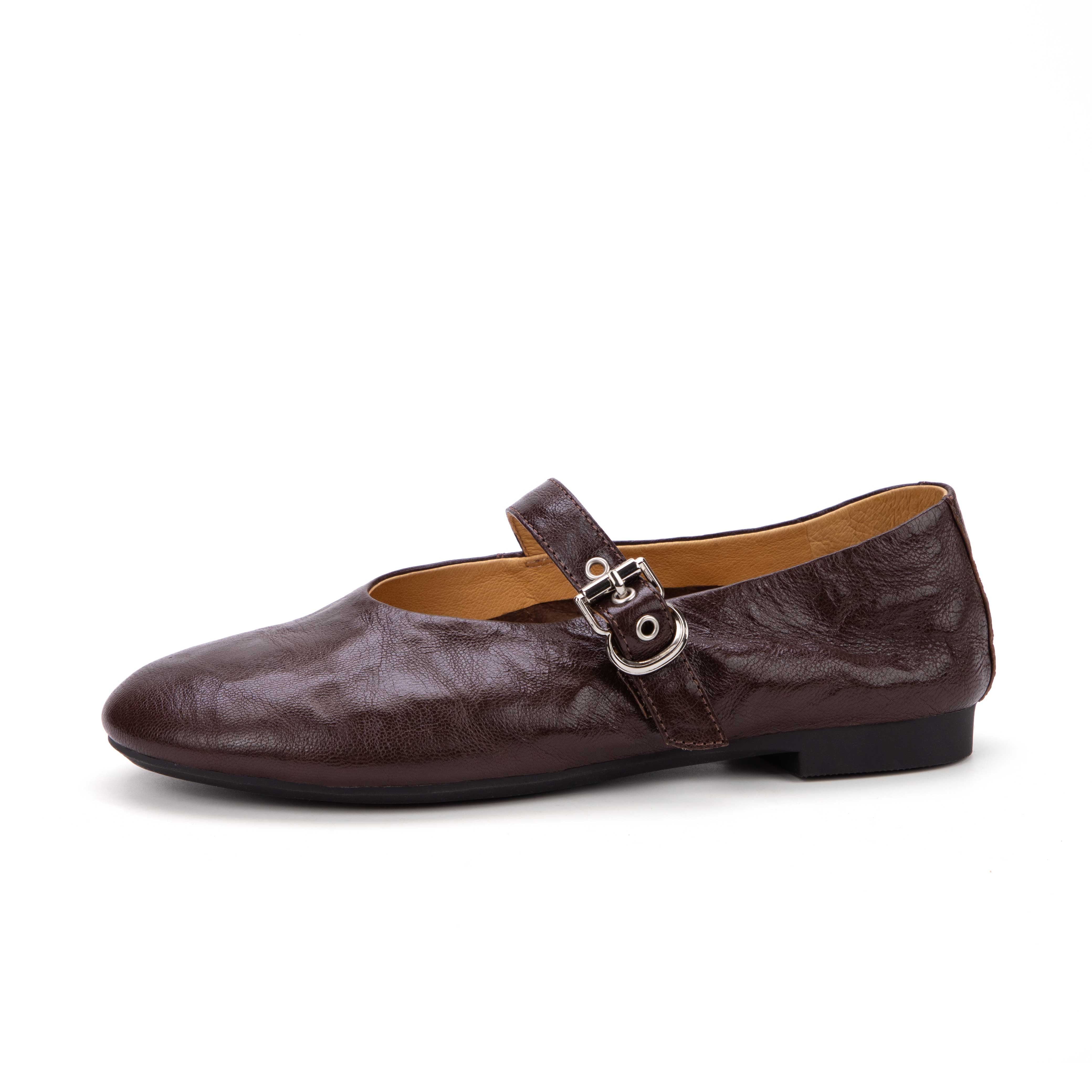 Classic Leather Mary Jane Flats with Buckle Strap