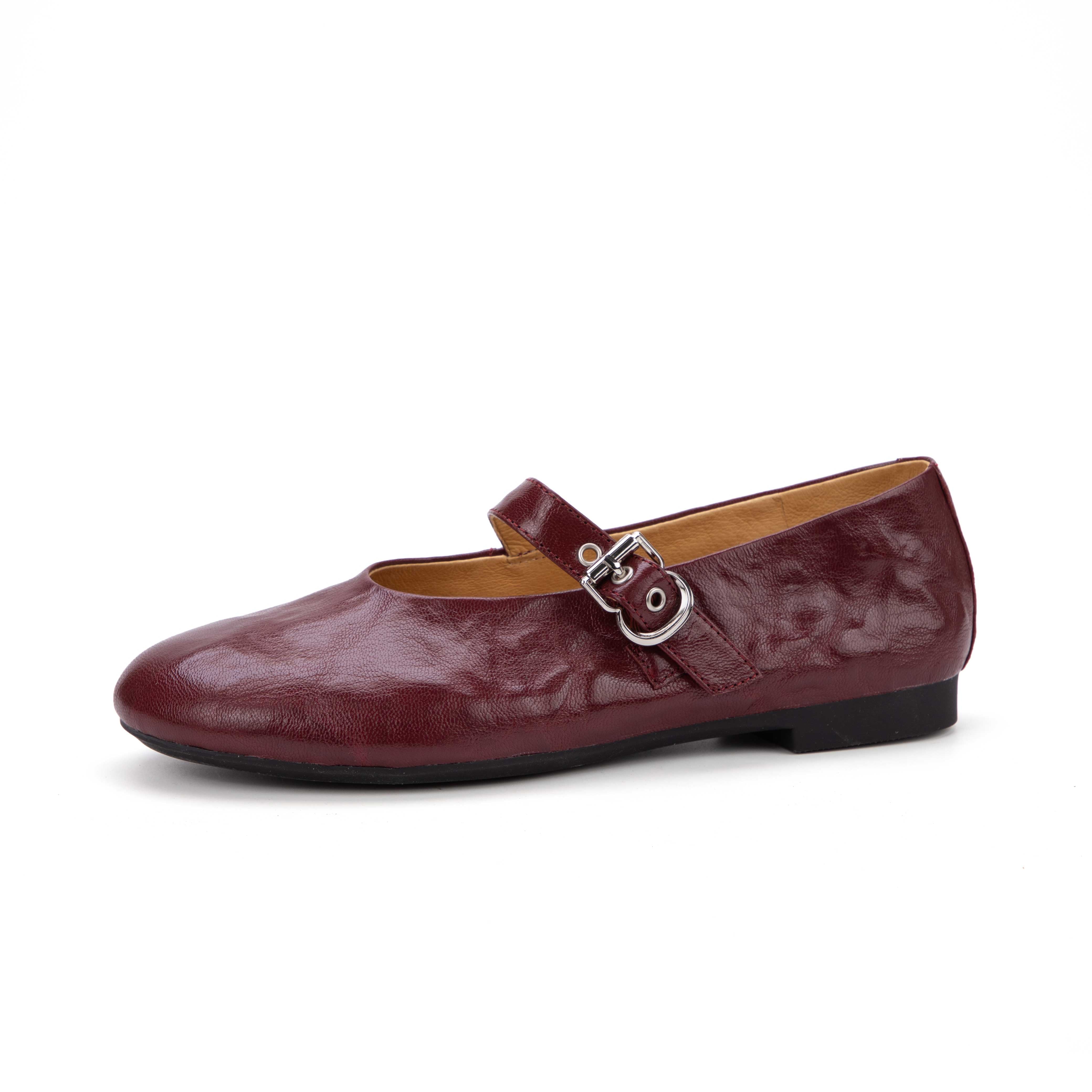 Classic Leather Mary Jane Flats with Buckle Strap
