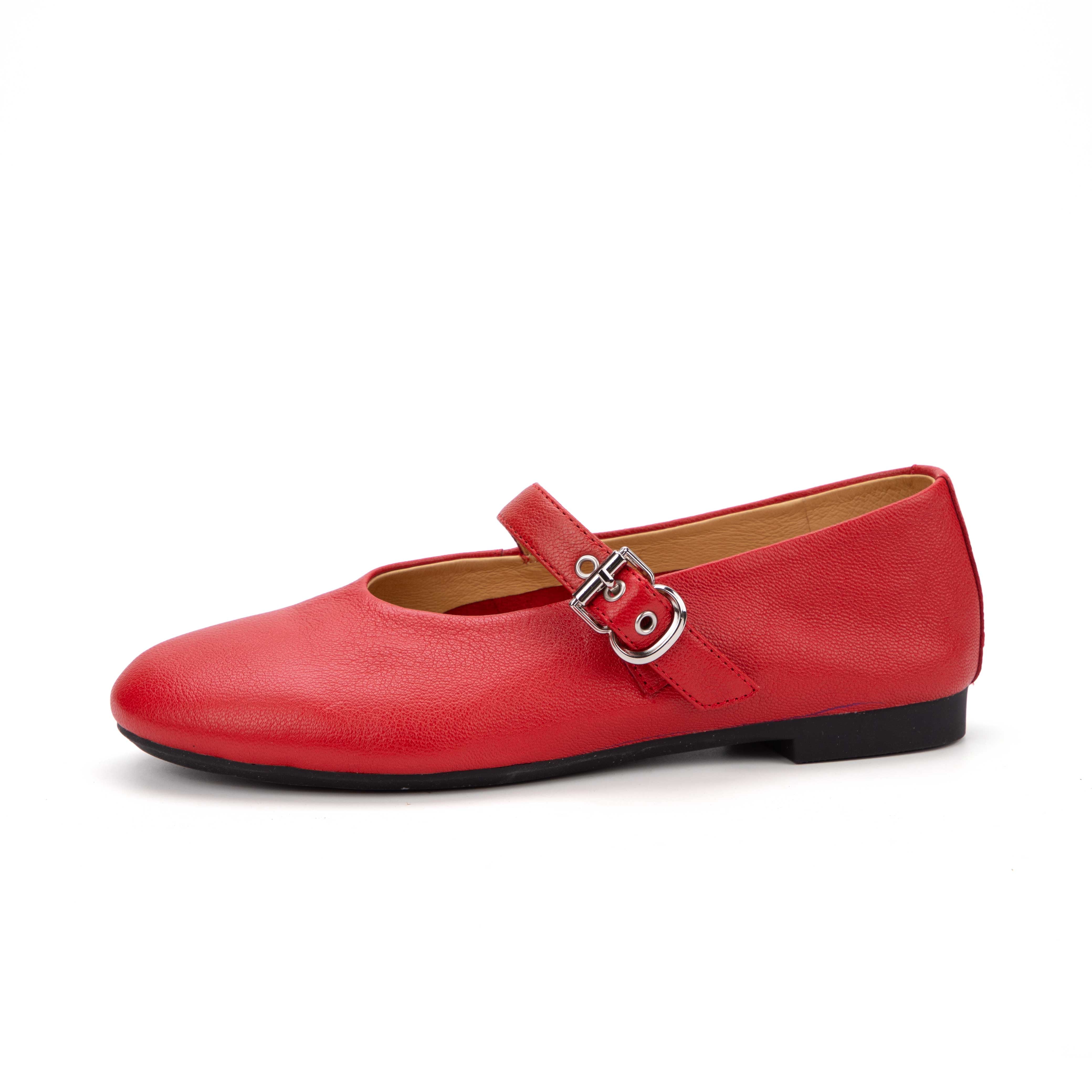 Classic Leather Mary Jane Flats with Buckle Strap