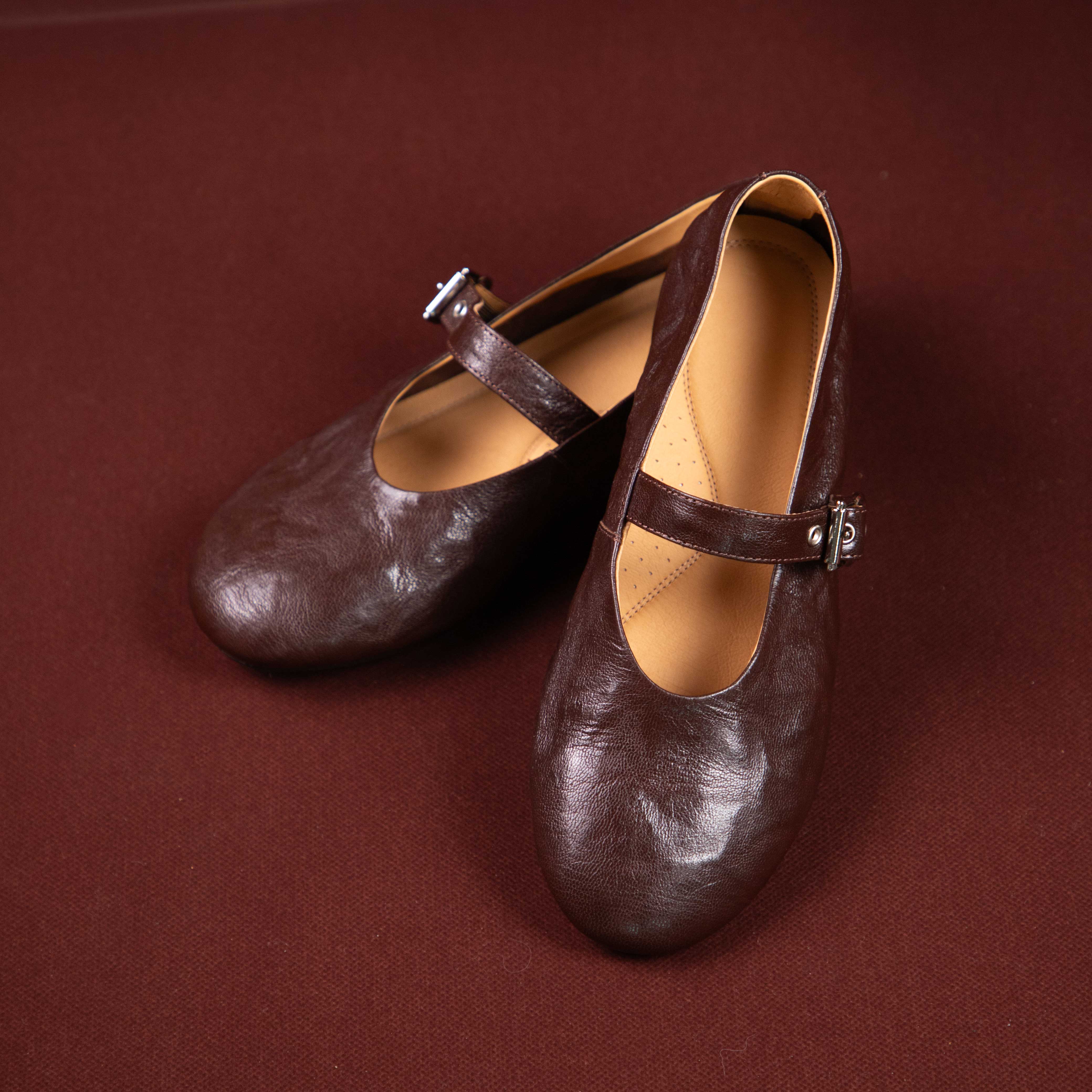 Classic Leather Mary Jane Flats with Buckle Strap