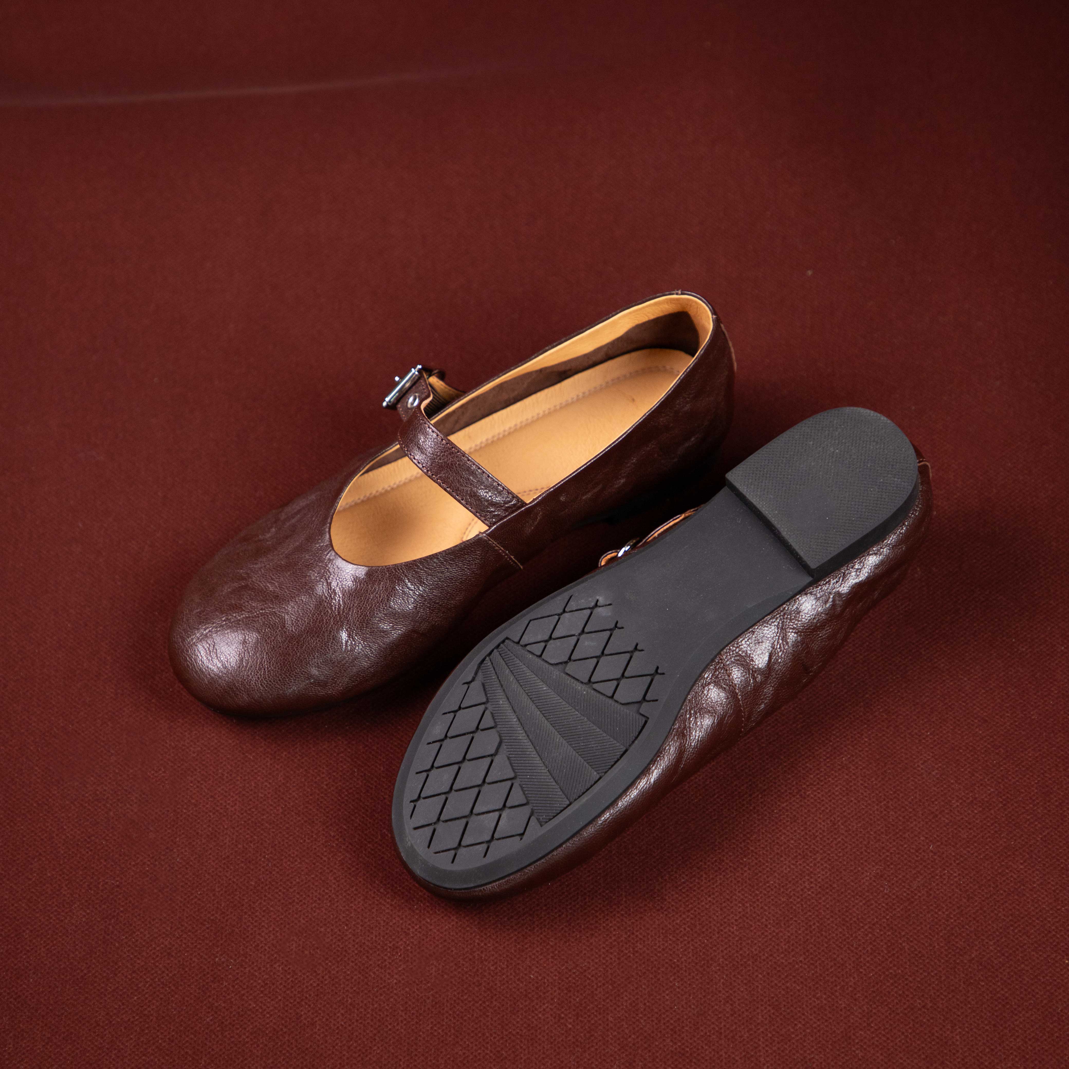 Classic Leather Mary Jane Flats with Buckle Strap
