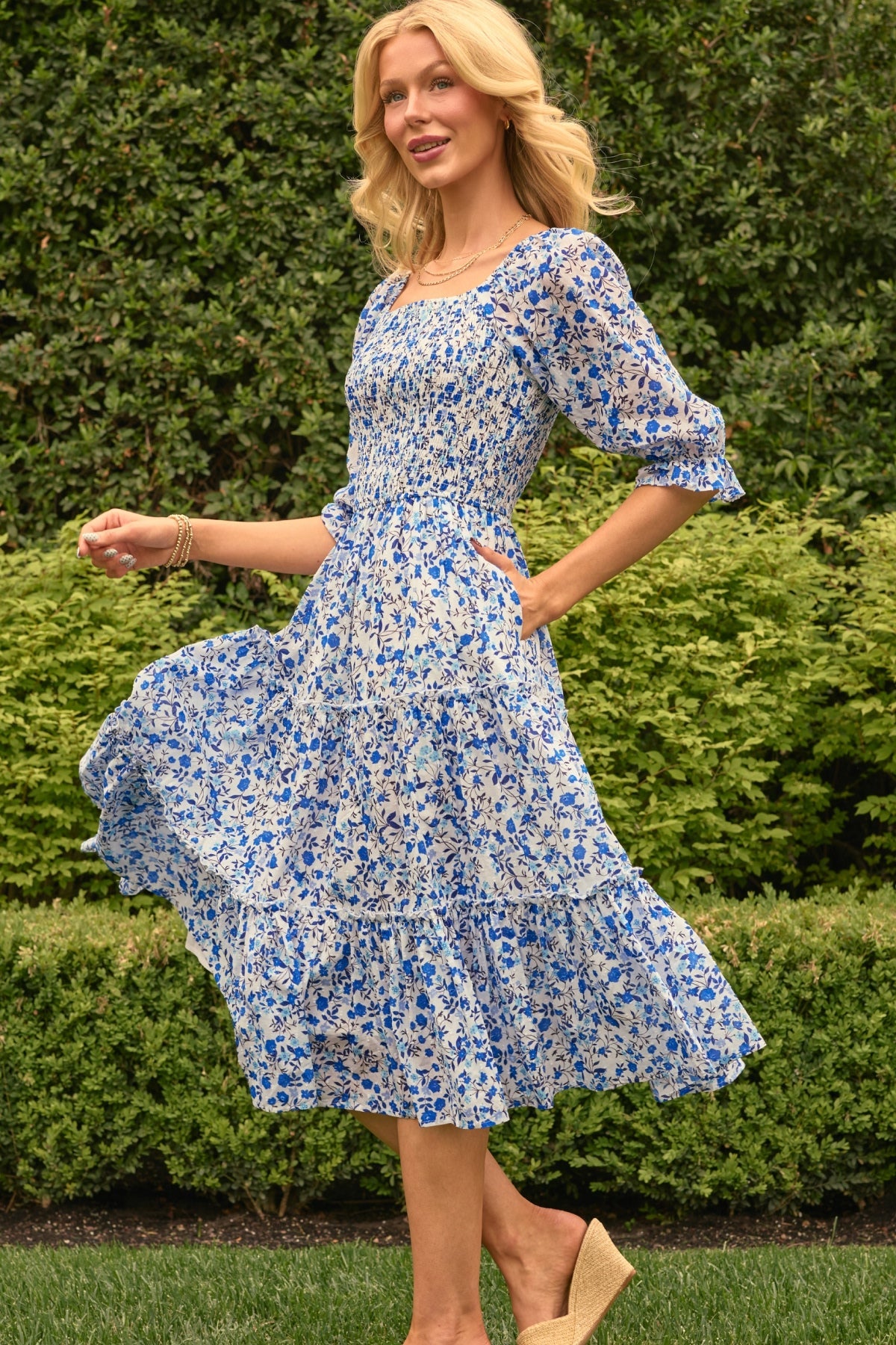 Madeline Dress in Ditsy Cobalt Floral