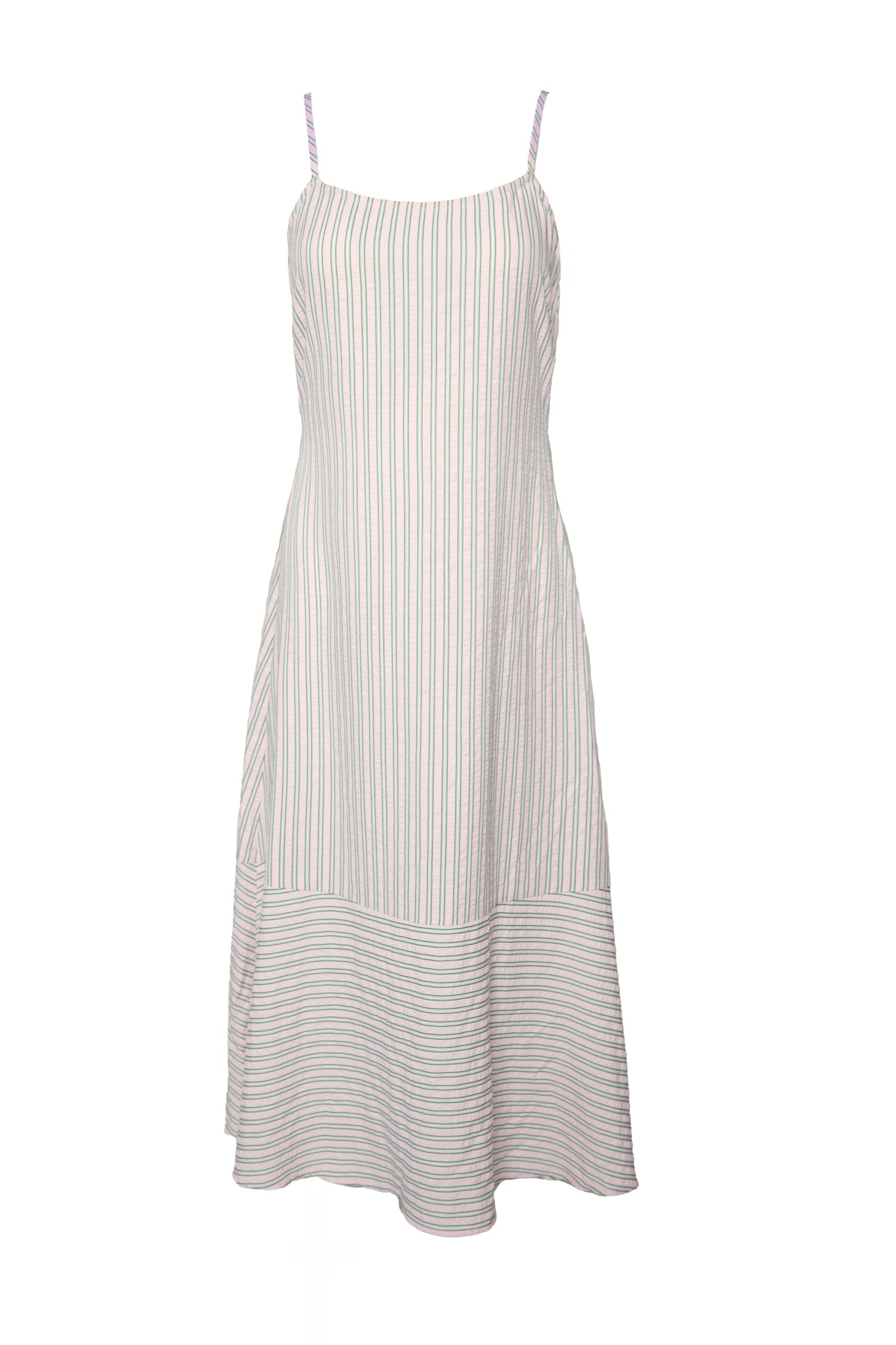 Marbella Dress in Green & Pink Pinstripe