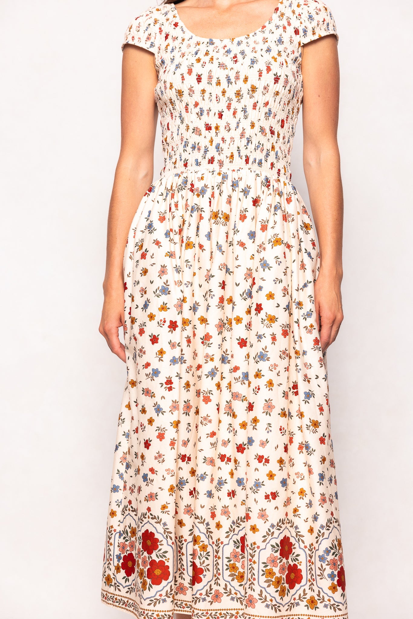 Marlow Cap Sleeve Dress in Cream Ditsy Floral