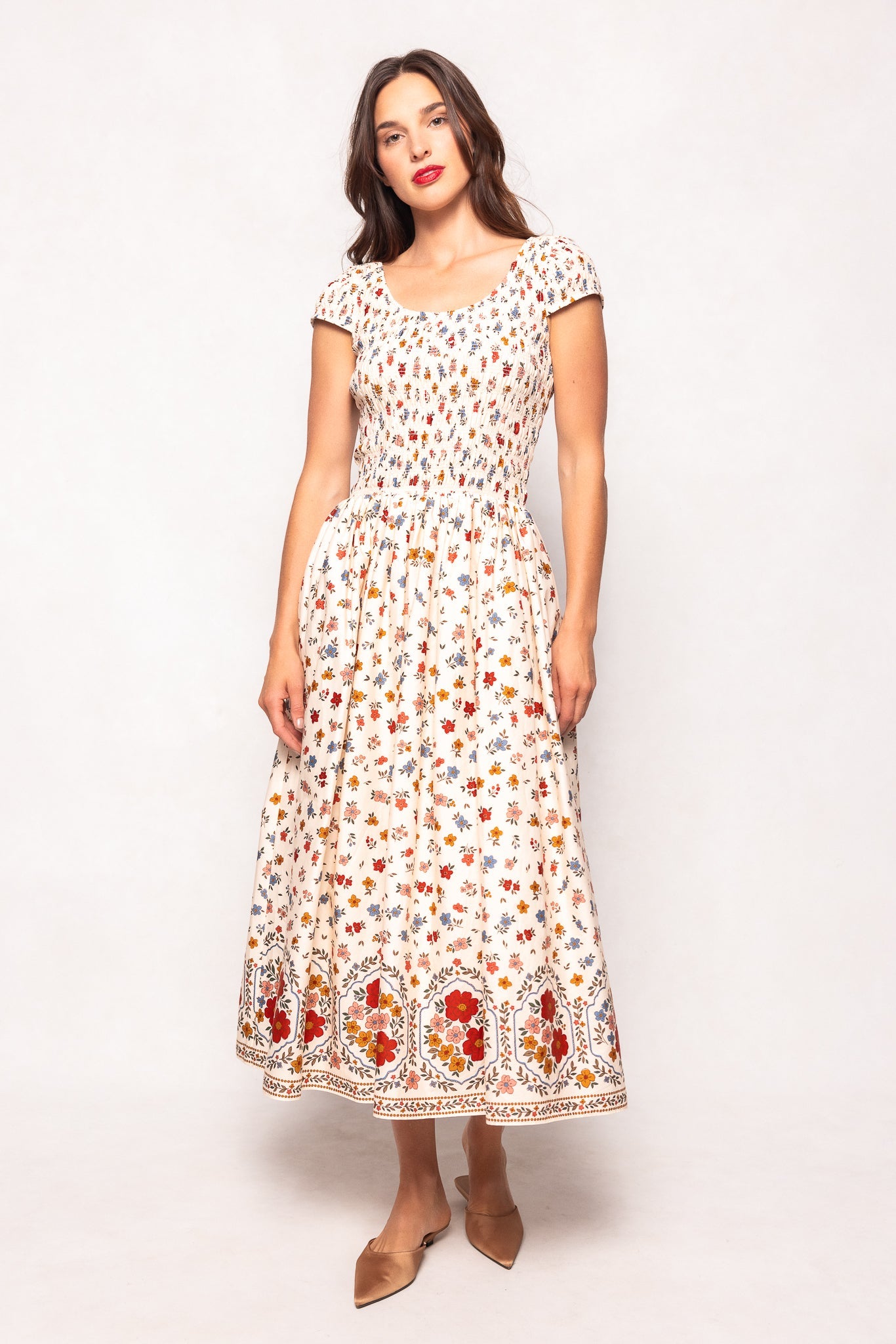 Marlow Cap Sleeve Dress in Cream Ditsy Floral