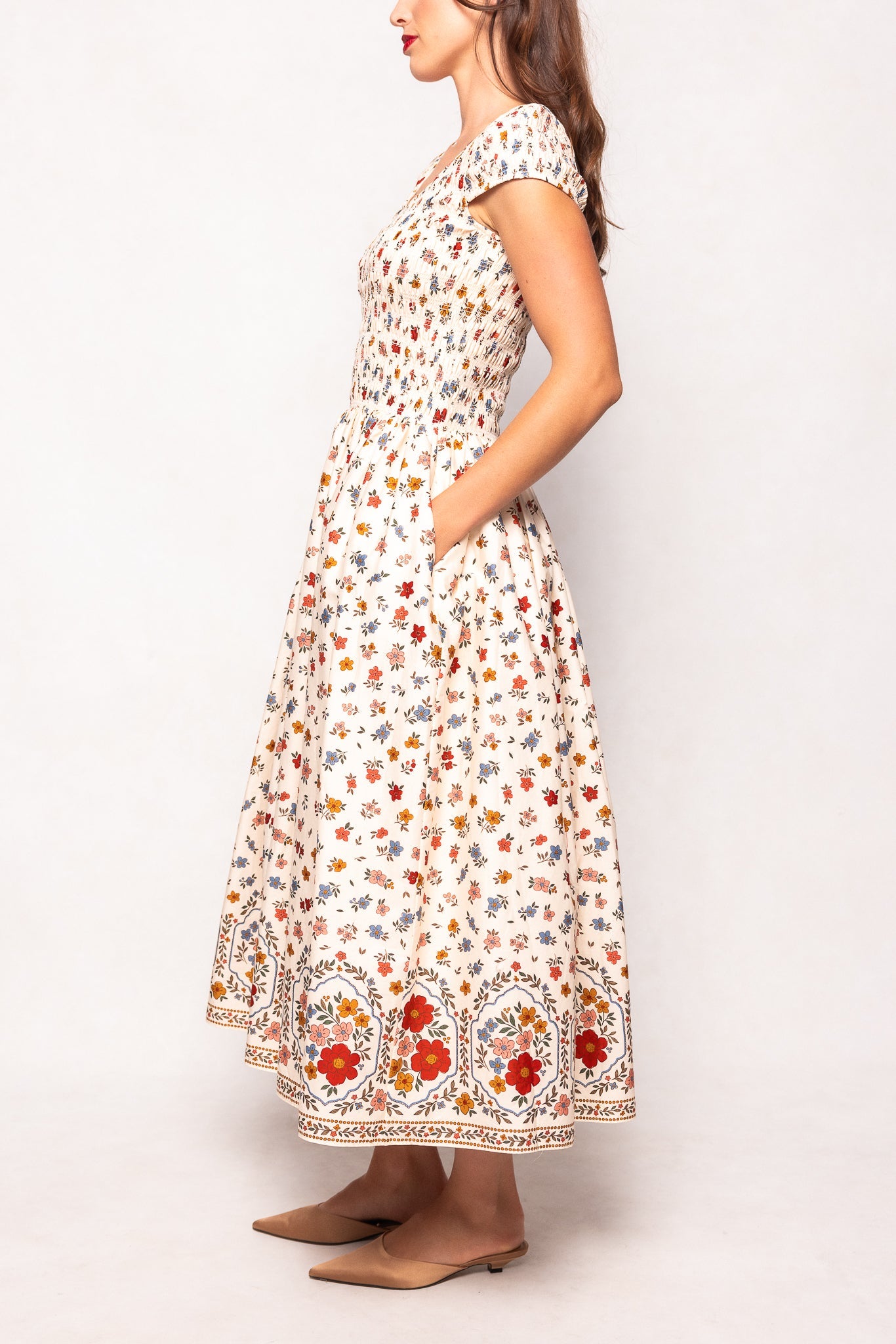 Marlow Cap Sleeve Dress in Cream Ditsy Floral