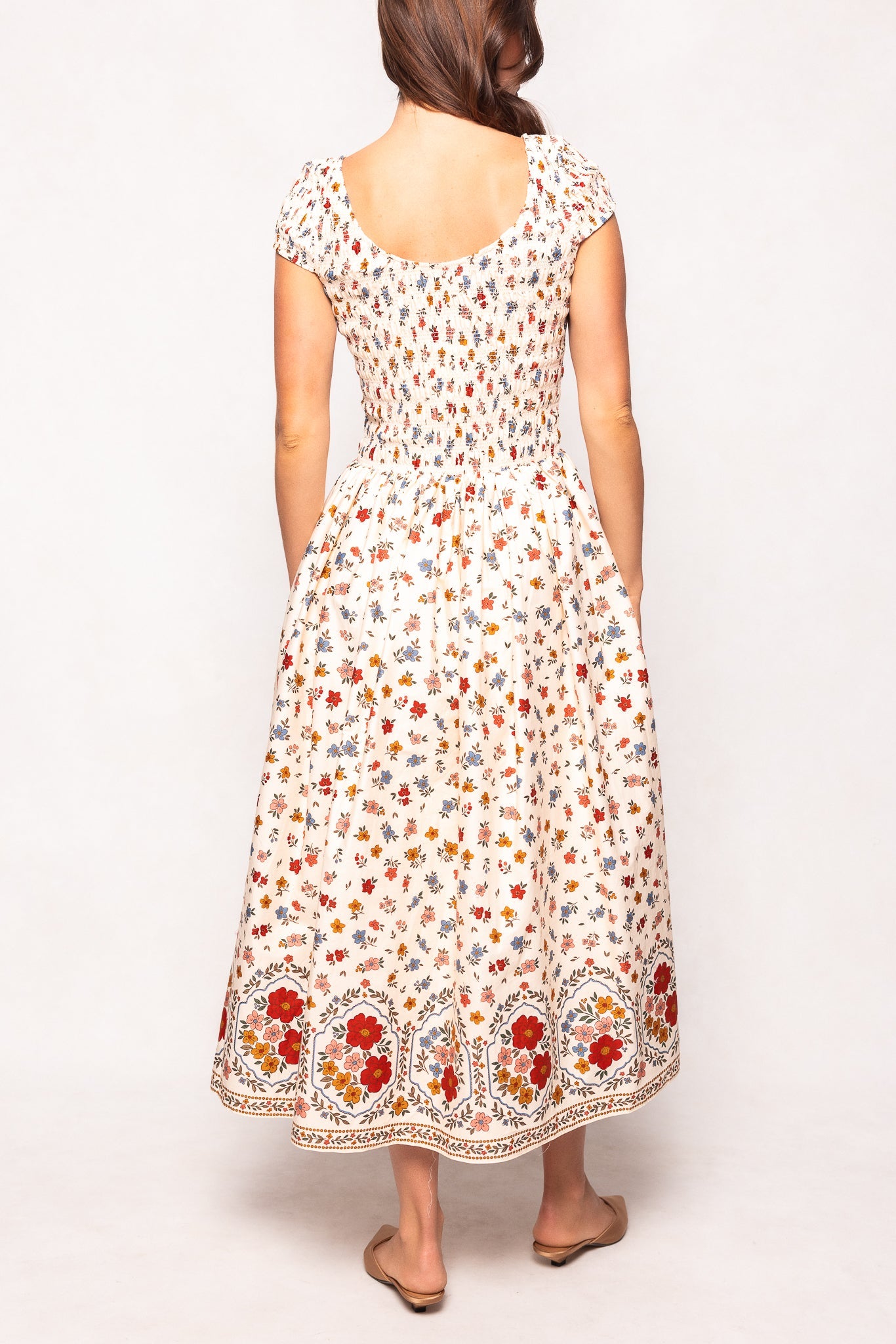 Marlow Cap Sleeve Dress in Cream Ditsy Floral