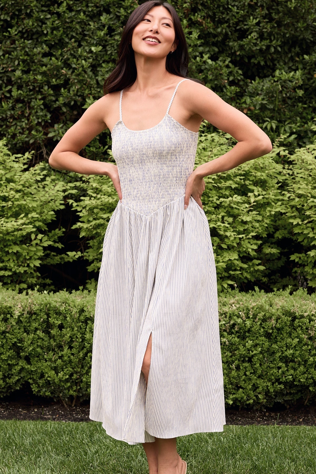 Maxwell Dress in Blue & White Pinstripe