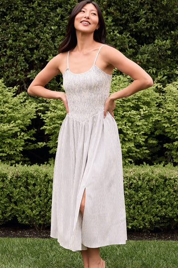 Maxwell Dress in Blue & White Pinstripe