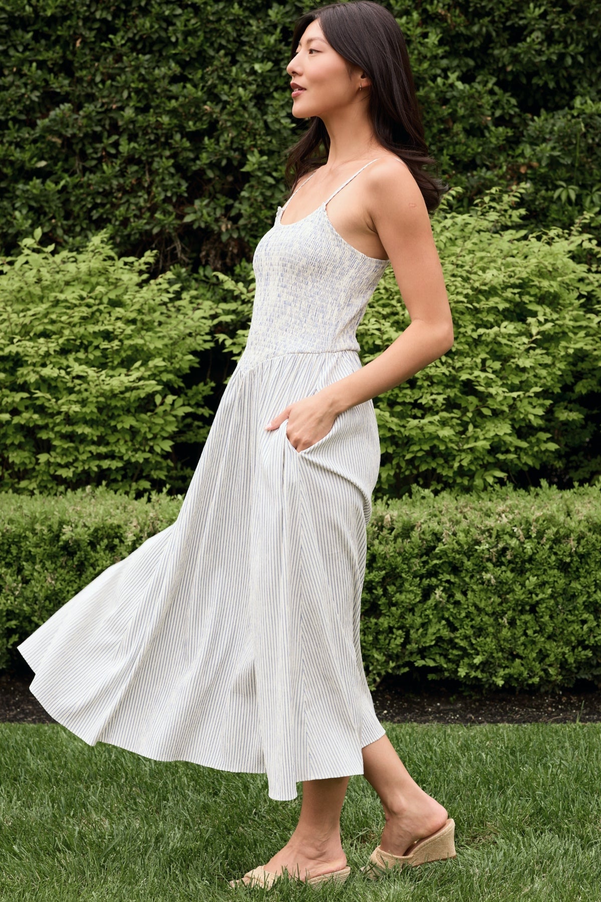 Maxwell Dress in Blue & White Pinstripe