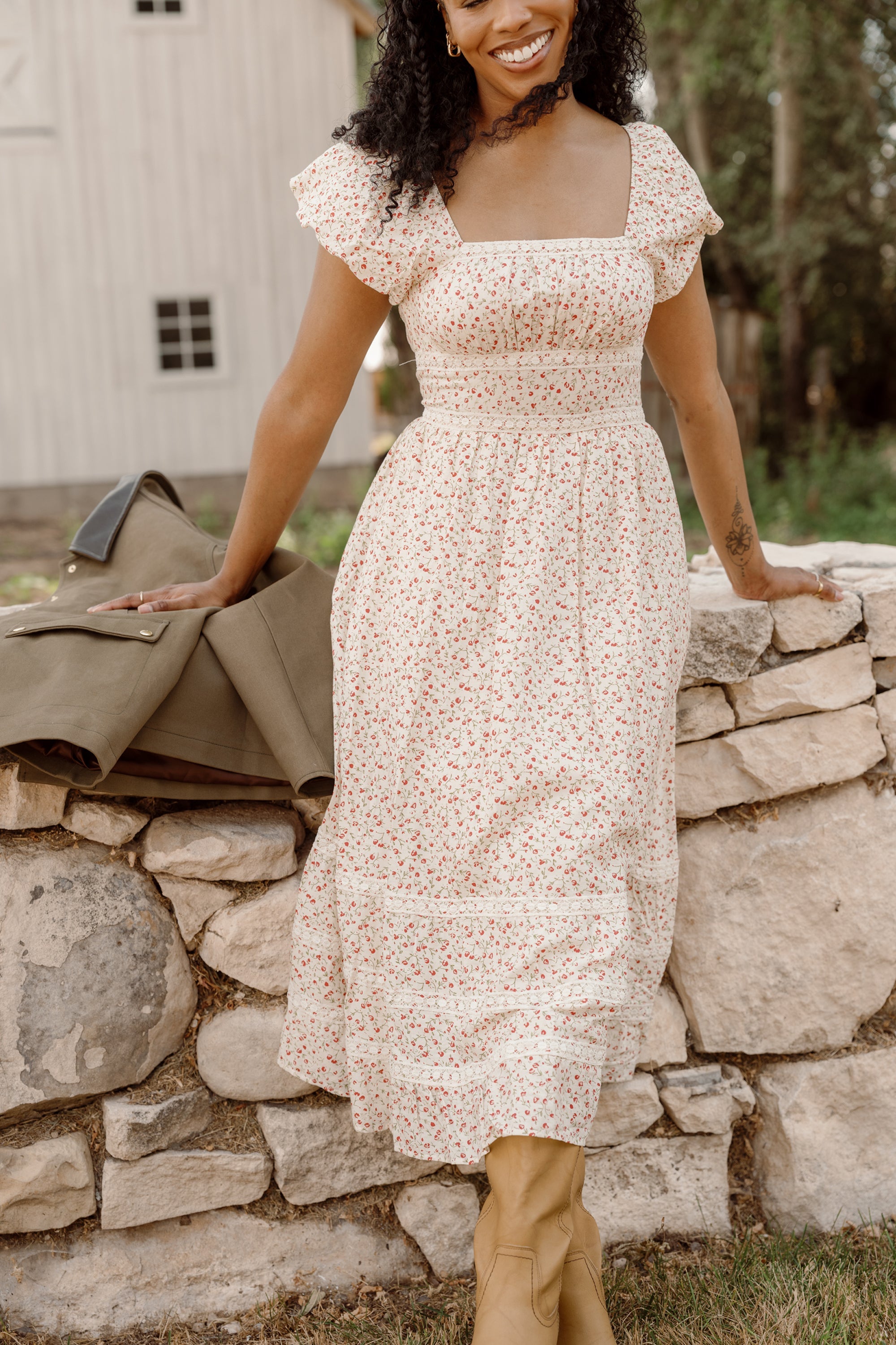 Mirabelle Dress in Cream Ditsy Floral