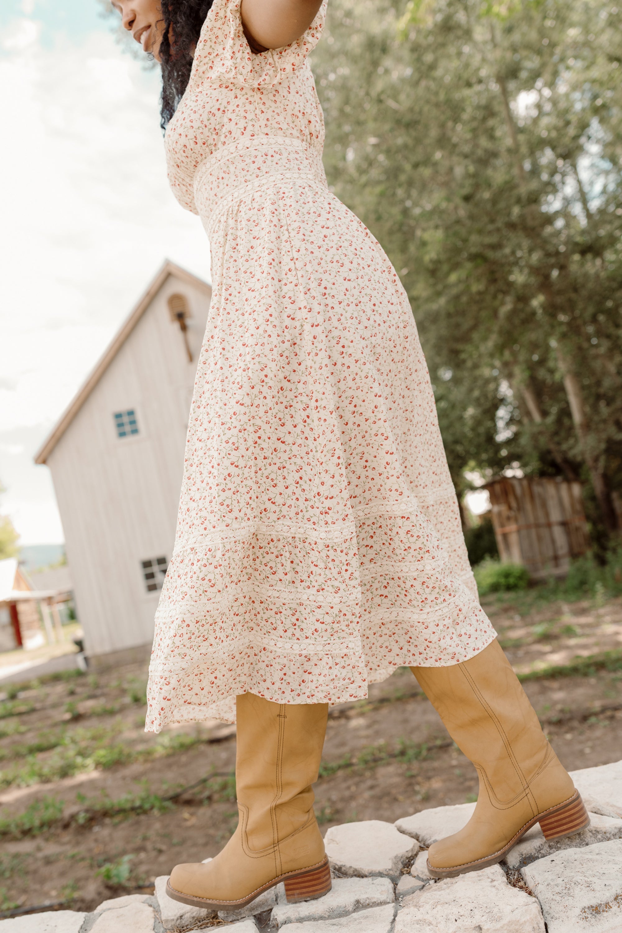 Mirabelle Dress in Cream Ditsy Floral