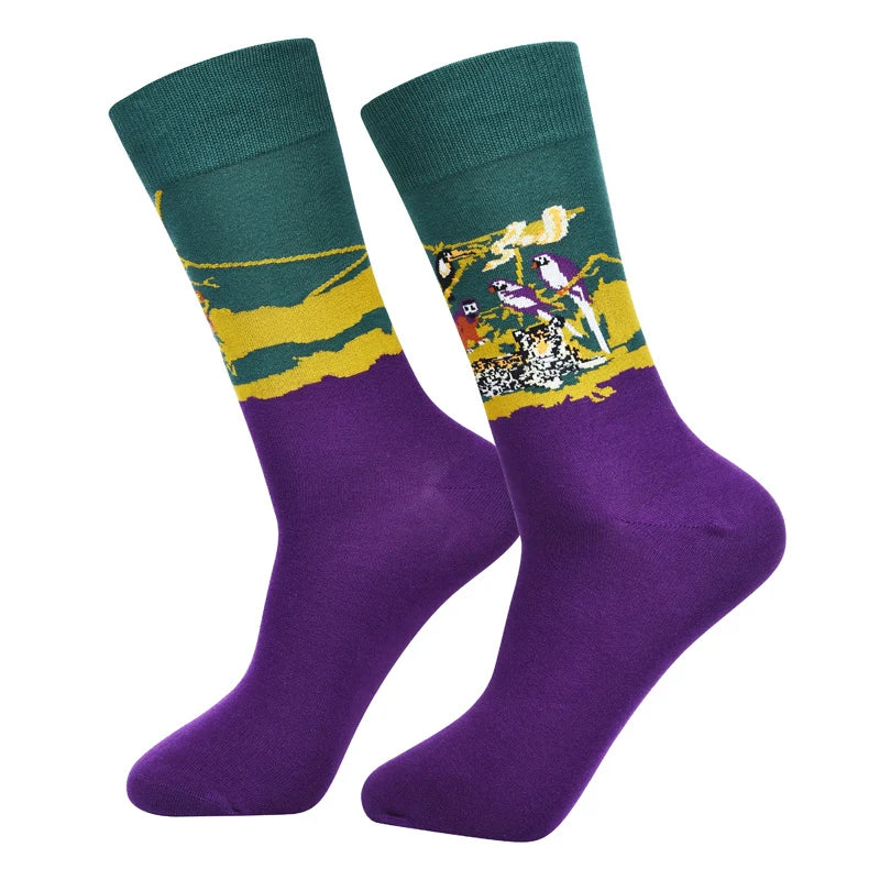 Men’s Abstract Ink Crew Socks – Creative Combed Cotton-Blend Everyday Socks