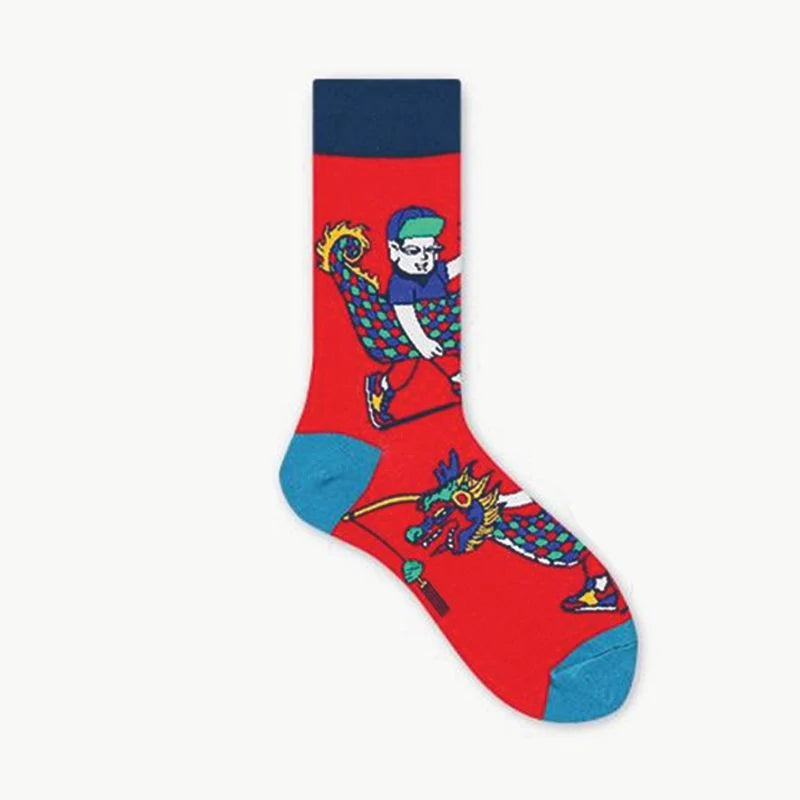 Unisex Lucky Red Cartoon Crew Socks – Lunar New Year Matching Couple Socks