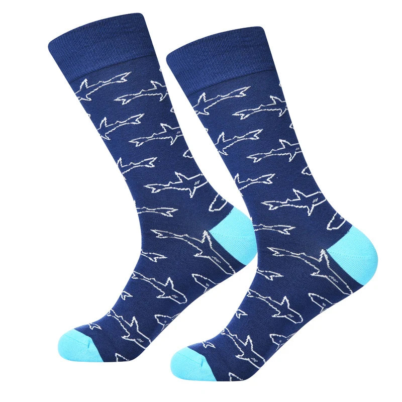 Men’s Hand-Drawn Graphic Mid-Calf Socks – Comfortable Seamless-Toe Streetwear Socks