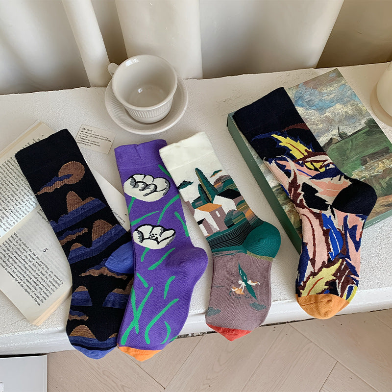 Van Gogh Art Collection Crew Socks — Women's Mid-Calf Cotton Gift Box