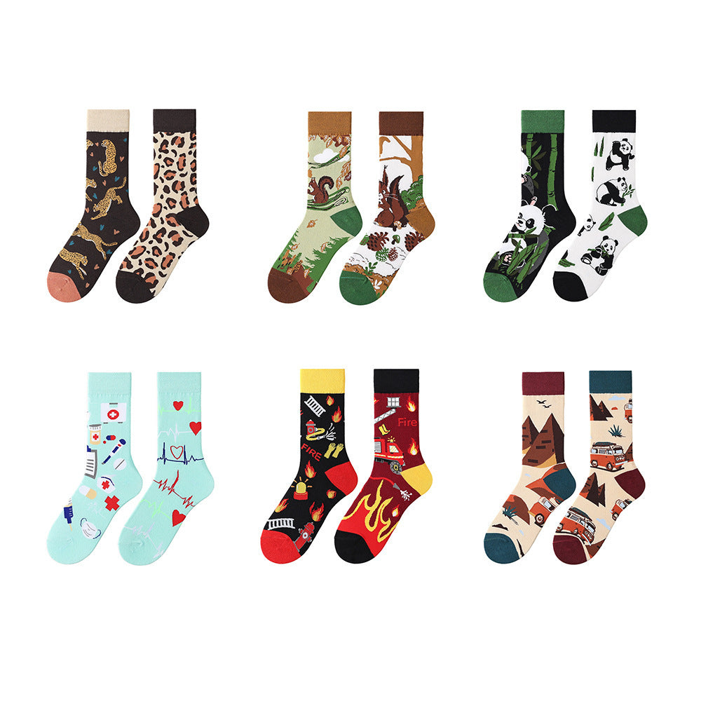 Odd Pair Stories Jacquard Crew Socks