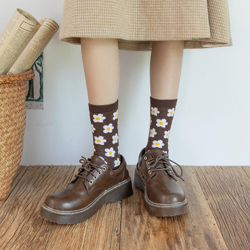Women’s Mocha Argyle Crew Socks – Thick British-Inspired Cotton Socks for Fall Winter
