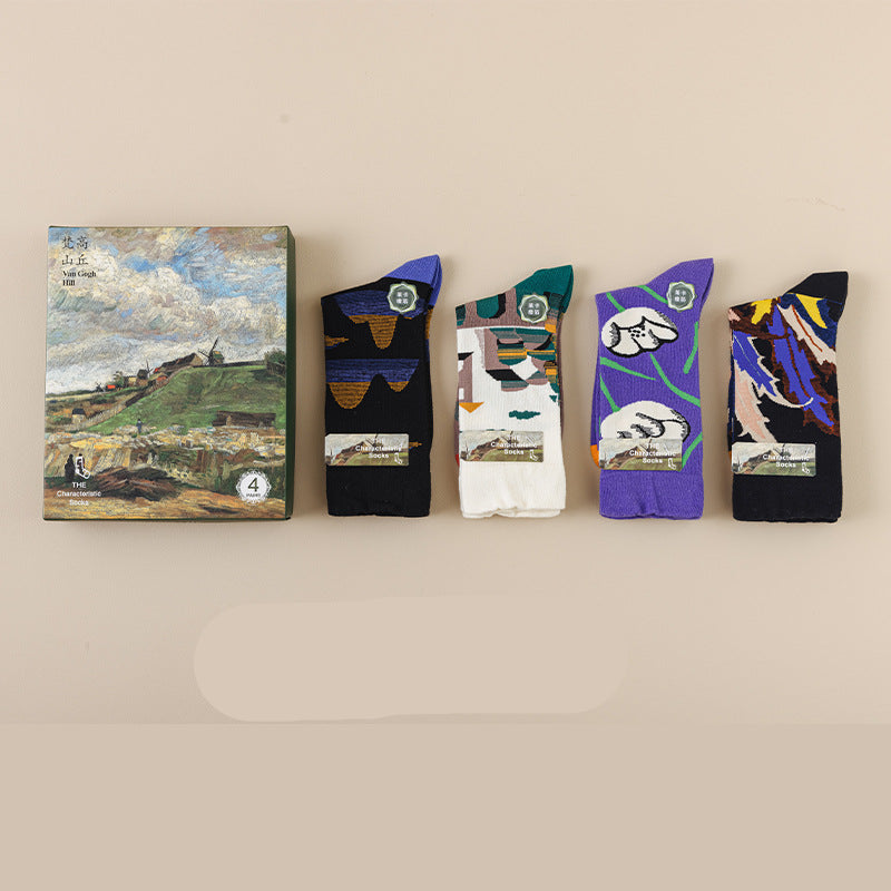 Van Gogh Art Collection Crew Socks — Women's Mid-Calf Cotton Gift Box