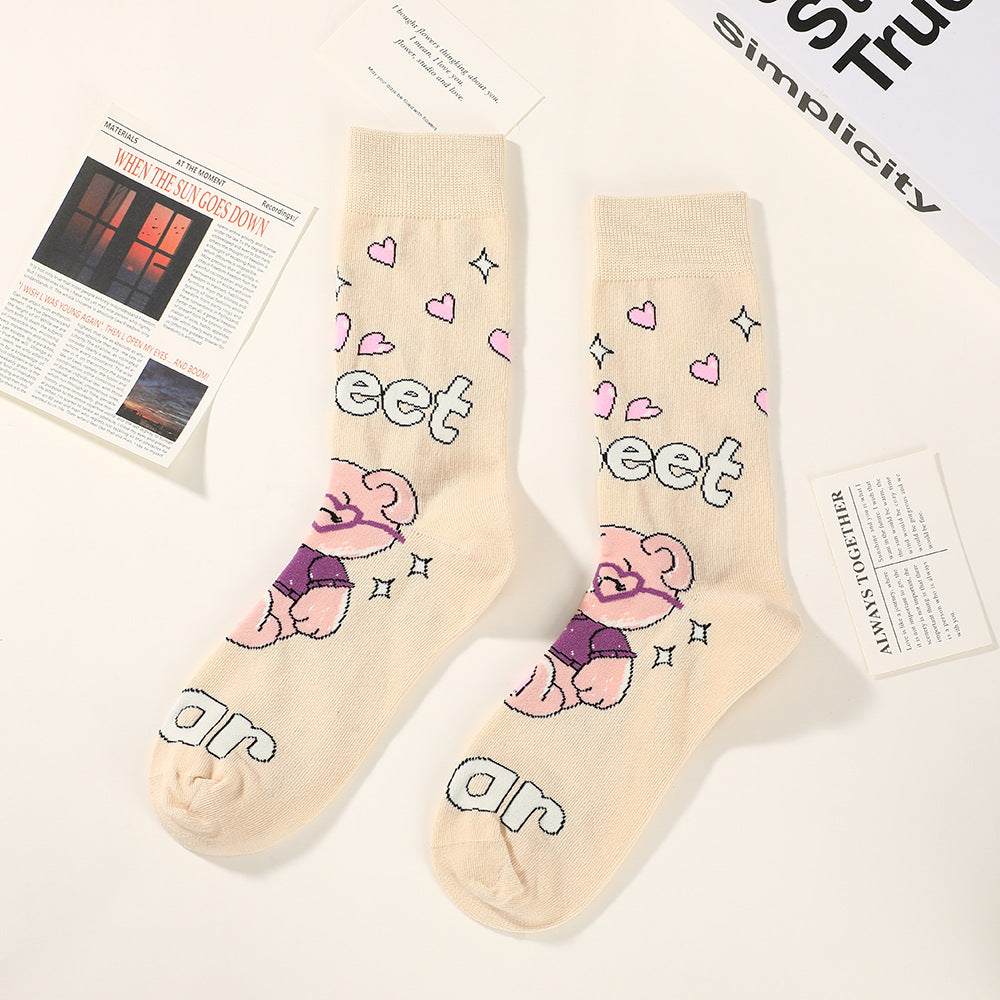 Unisex Playful Cartoon Tall Crew Socks – Breathable Printed Casual Socks
