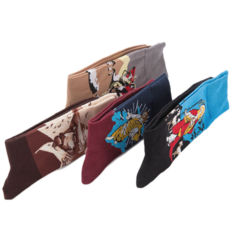Painted Figure Crew Socks - Denim Guitar Player
