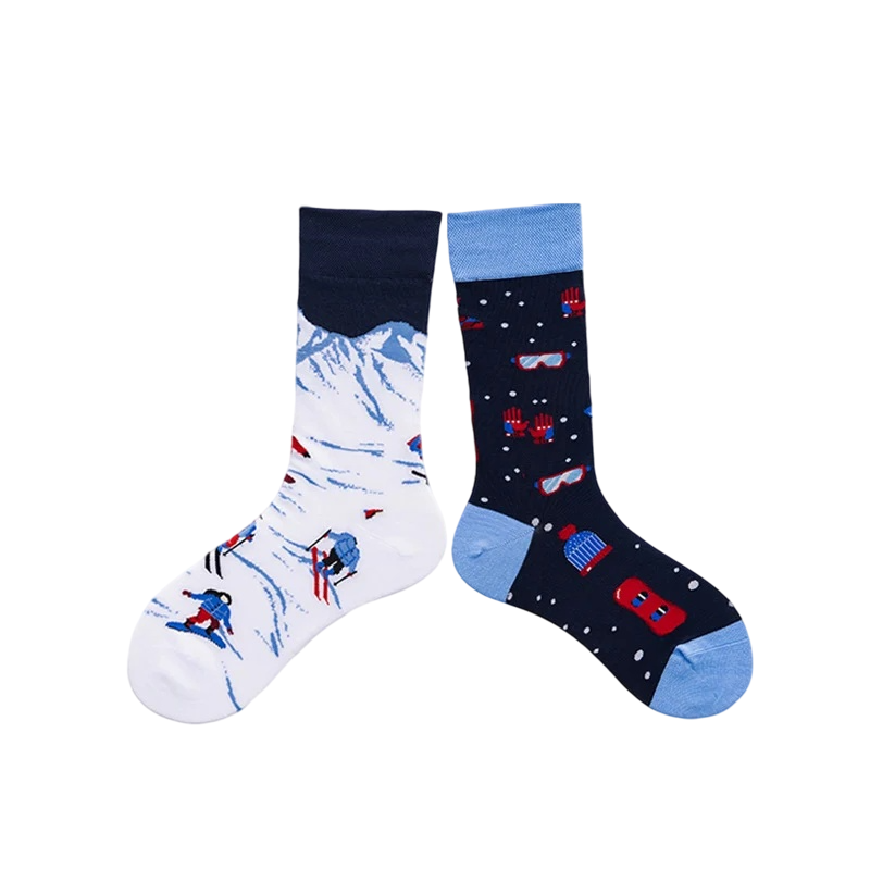 Unisex Split-Pair Cartoon Crew Socks – Playful Cotton-Blend Couple Socks