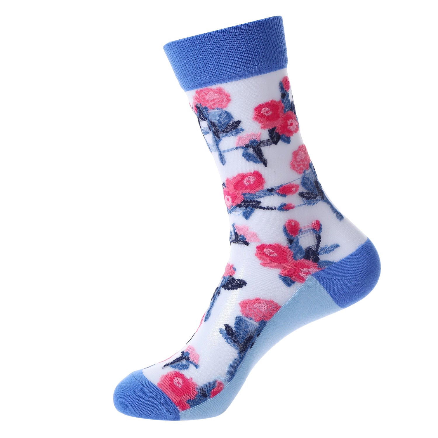 Sheer Floral Butterfly Crew Socks
