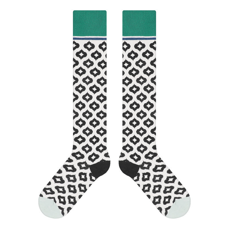 Women’s Heritage Check Knee-High Socks – Vintage Chinese-Inspired Calf Socks