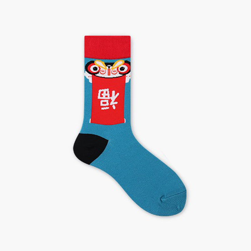 Unisex Festive Red Mid-Calf Socks – Playful New Year Couple Fashion Socks