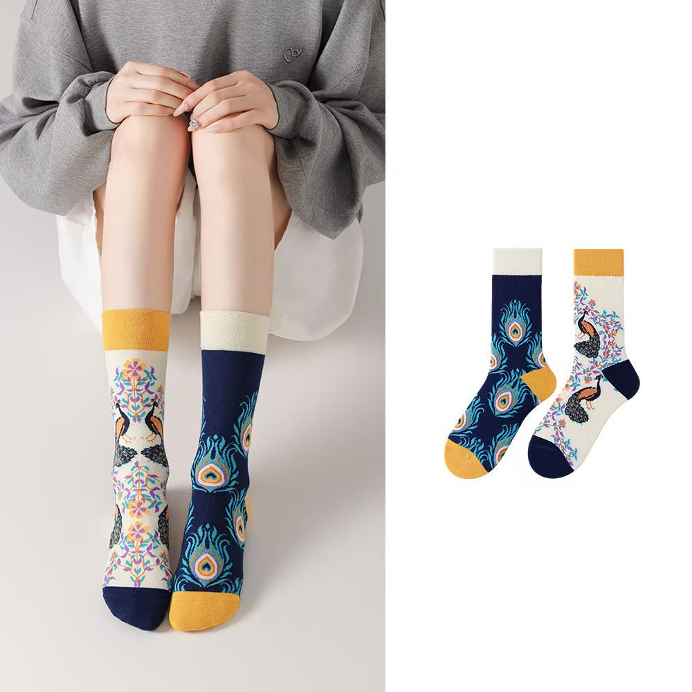 Odd Pair Stories Jacquard Crew Socks