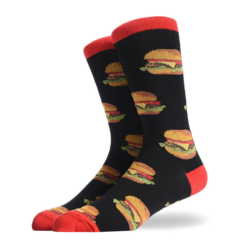 Men’s Fast Food Graphic Long Socks – Playful Casual Cotton-Blend Socks