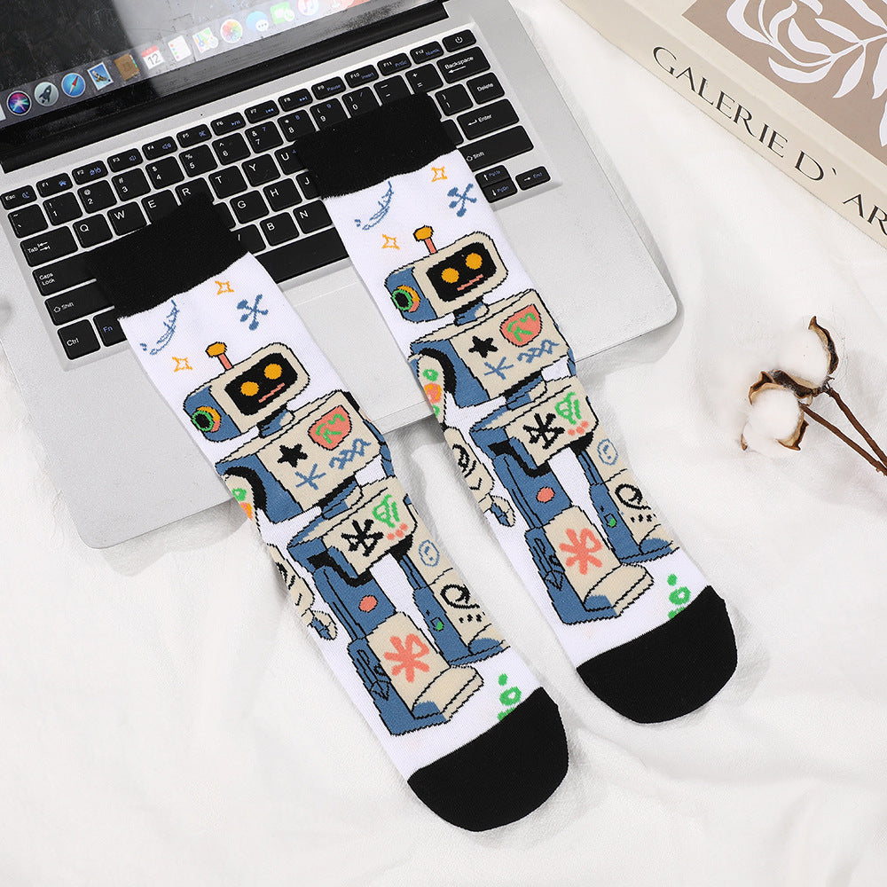 Unisex Character Print High-Crew Socks – Cute Cotton-Blend Streetwear Socks