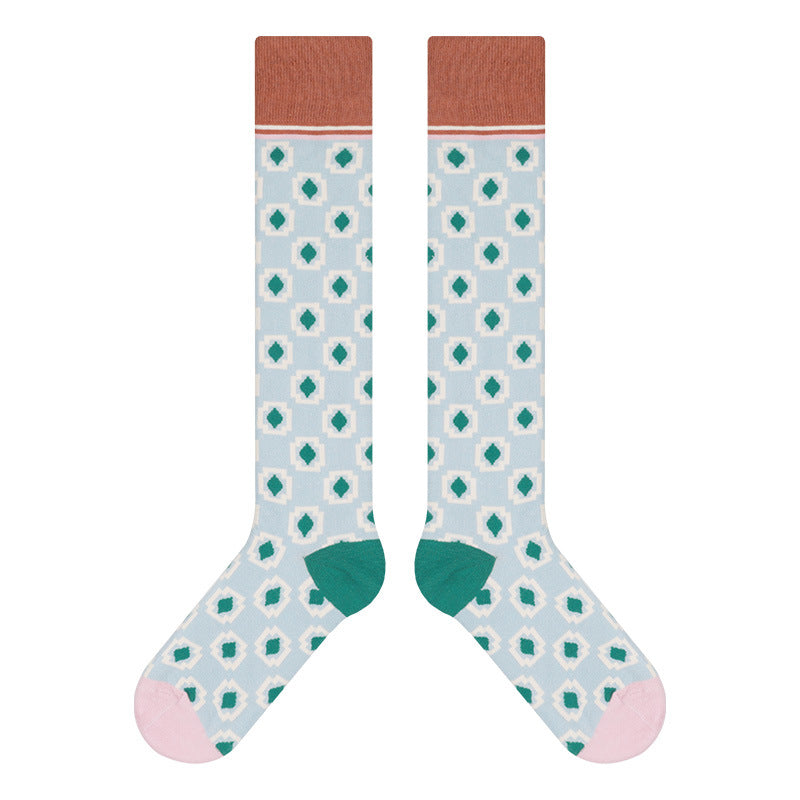 Women’s Heritage Check Knee-High Socks – Vintage Chinese-Inspired Calf Socks