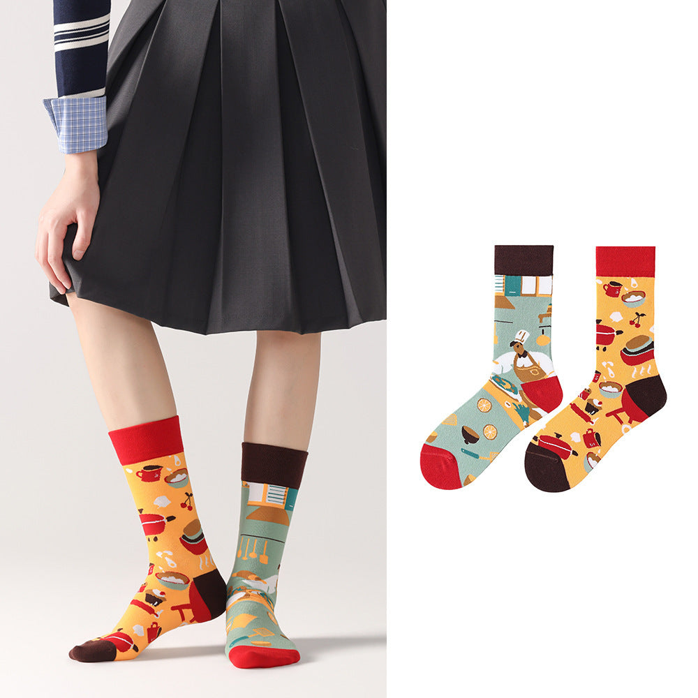 Odd Pair Stories Jacquard Crew Socks