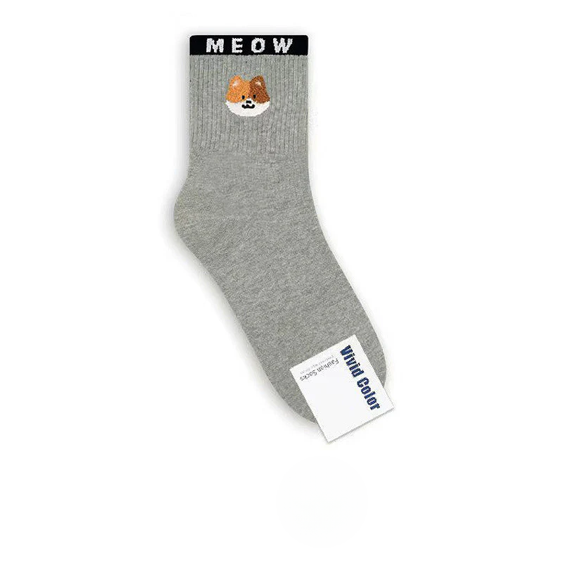 Women’s Artistic Cat Crew Socks – Korean-Inspired Preppy Cotton Socks