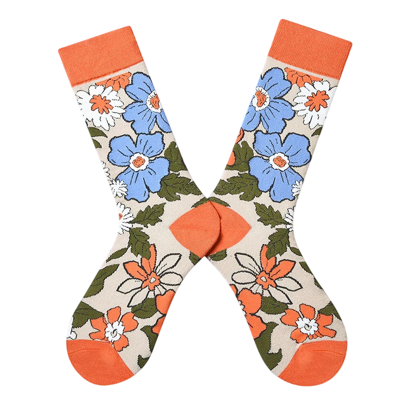 Women’s Retro Grid High-Crew Socks – Graphic Street Style Winter Socks