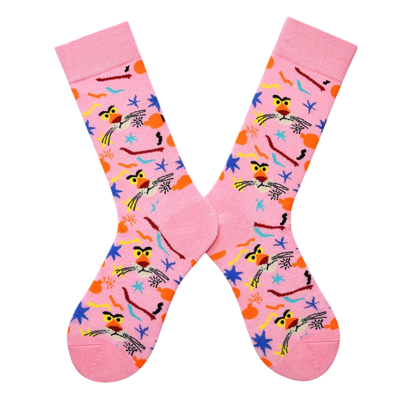 Women’s Playful Fauna Long Crew Socks – Cute Abstract Colorblock Casual Socks