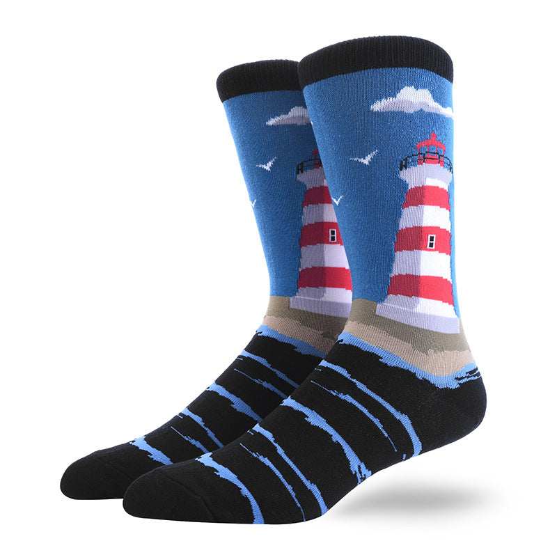 Men’s Illustrated Figure Mid-Calf Socks – Classic Streetwear Long Socks