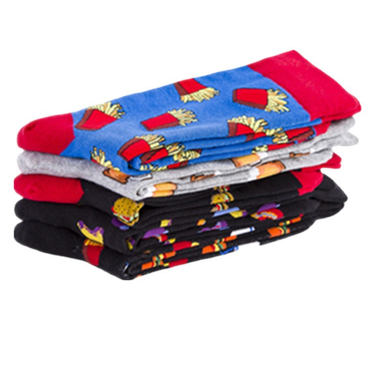 Food Pattern Crew Socks - Light Gray Beer